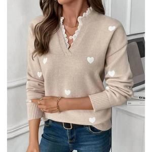 NEW LOVESOFT valentines v-neck patchwork lace in light khaki